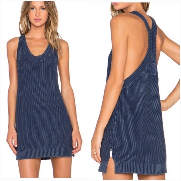 One Teaspoon Blue Salty Sailor Beach Swim Cover Knit Mini Dress Tank S Crochet - Picture 1 of 13